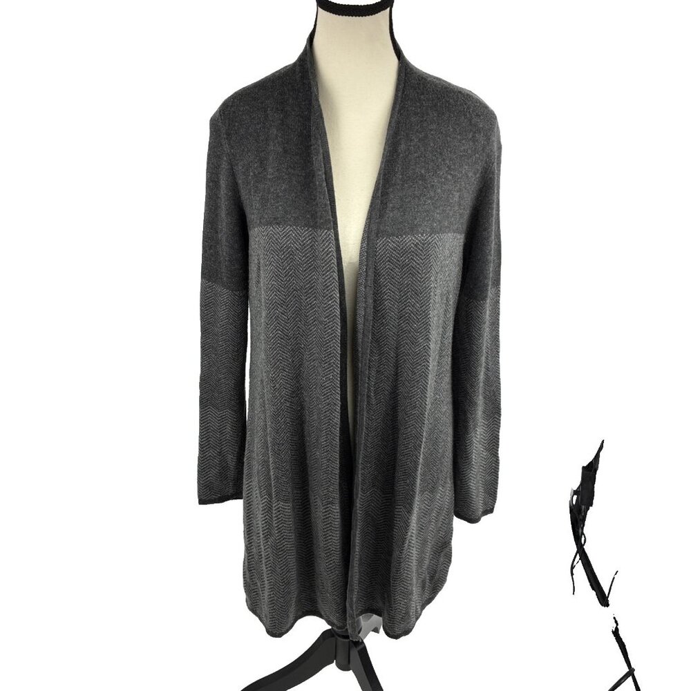 Charter Club Womens Open Front Cardigan Herringbone Knit Gray Medium